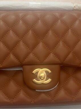 CHANEL Quilted Shoulder Bag in Cognac Brown with Gold Hardware